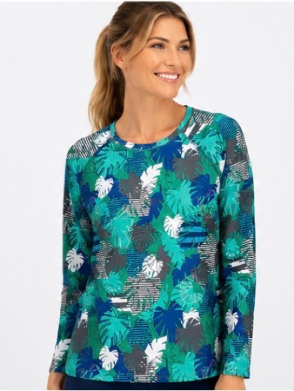 Reel Legends Keep It Cool UPF Sun Shirt Tropical Print Long Sleeve Top Outdoor